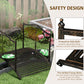 Dark bronze arched garden bridge featuring protective side rails and slatted deck.
