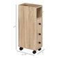 Oak bathroom cabinet on 4 rolling wheels with open shelf and door cabinet