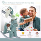 Blue plush rocking horse with bear plush and gray rockers, gift-ready design