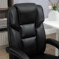 Black PU leather office chair with padded headrest, armrests, and curved back
