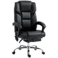 Black PU leather office chair with padded back, armrests, chrome base, and caster wheels