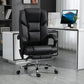 Black PU office massage chair with tall backrest, padded seat, and chrome wheeled base.