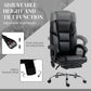 Black PU office massage chair with adjustable height recline controls and chrome rolling base.
