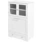 White dog feeding station cabinet with two front doors and a large lower drawer
