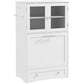 White dog feeding station with two storage cabinets and lower drawer