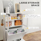 White dog feeding station interior view with upper cabinet, middle cabinet, and side hook