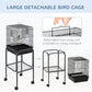 Large black detachable bird cage with removable main body and wheeled stand