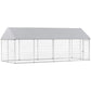 Rectangular dog kennel with chain-link panels and grey sloped roof