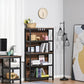 Walnut and black 4-tier bookshelf with open shelves, sturdy frame, and anti-tip stability