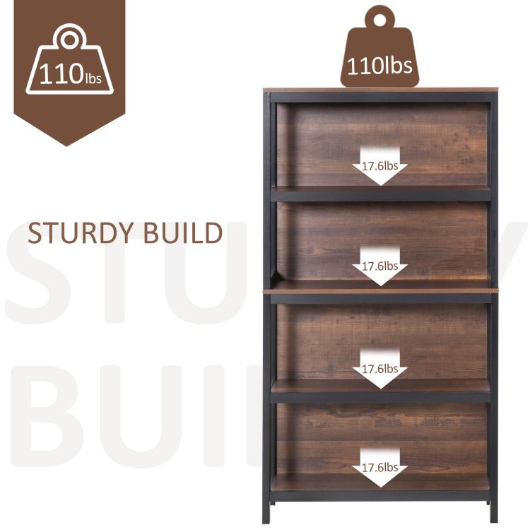 Sturdy build 4-tier bookshelf with reinforced open shelves for heavy load storage
