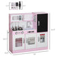 Pink kids pretend play kitchen set with side ice maker, stovetop, sink, and storage doors