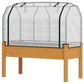 Raised garden bed planter with sand wooden frame and white mesh greenhouse cover panel