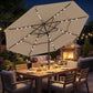 Khaki 3-tier outdoor patio umbrella with solar LED lights and central pole