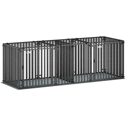 83-inch heavy-duty dog crate with double doors and removable divider panel, dark steel bars