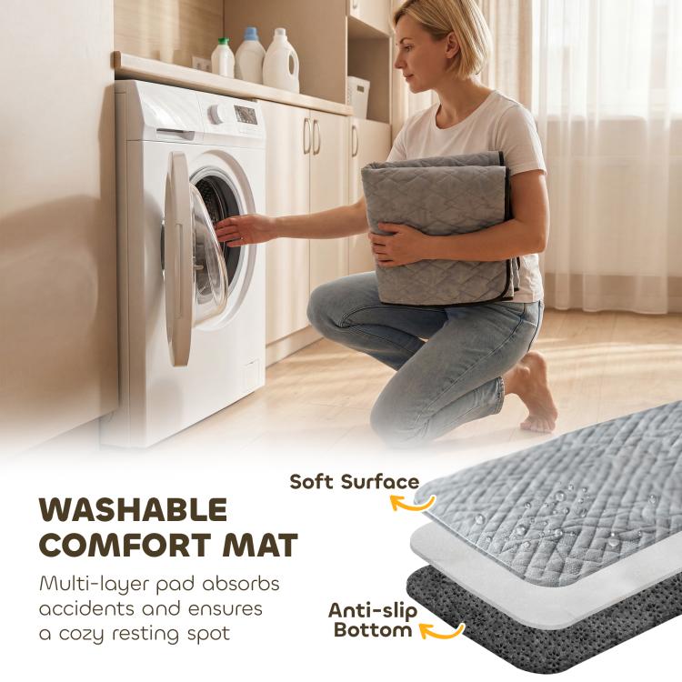 Washable comfort mat for dog crate, gray anti-slip bottom and soft quilted surface