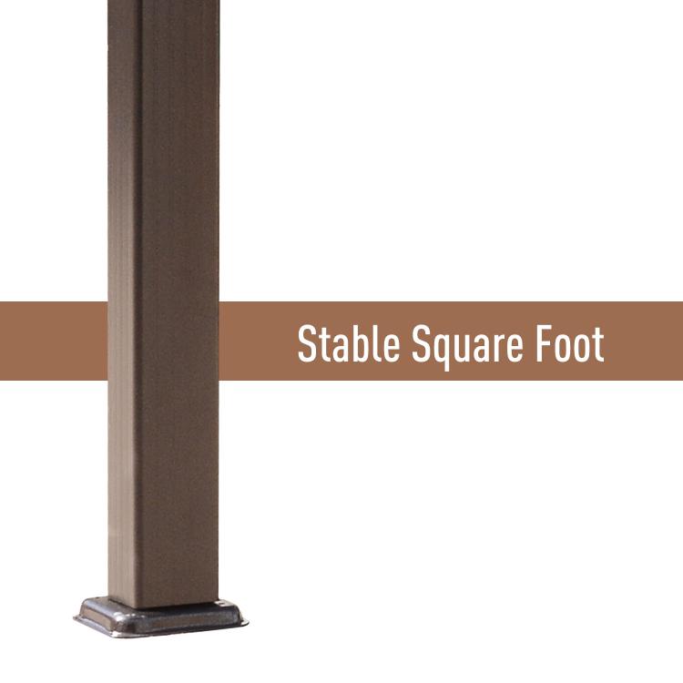 Aluminum pergola square post base with dark footing plate