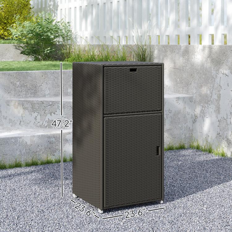 Outdoor wicker towel rack cabinet, dark brown, with drawer and door
