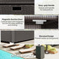 Wicker cabinet details: drawer handle, magnetic door, raised base feet