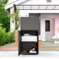 Outdoor wicker towel rack cabinet with open door and drawer storage