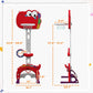 Red adjustable kids basketball hoop diagram with net, pole, and stable base