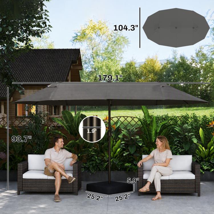Dark gray extra-large rectangular patio umbrella with steel pole and canopy