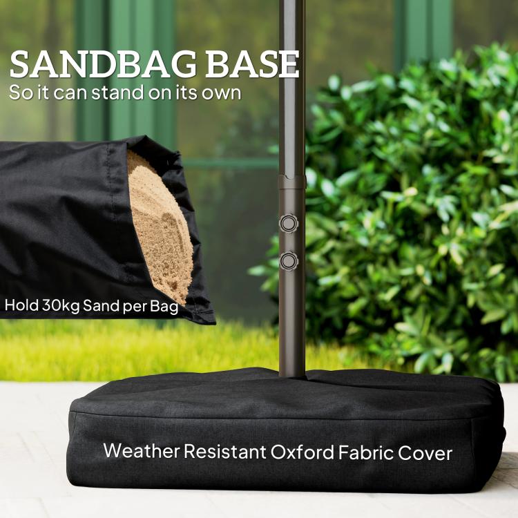 Sandbag base cover for patio umbrella on dark gray weighted base