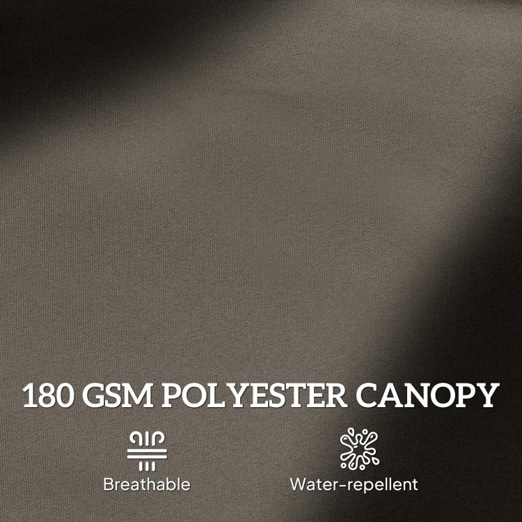 Close-up of dark gray polyester canopy fabric with water-repellent finish