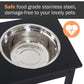Stainless-steel bowl inset in black elevated dog feeding station