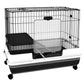 Two-level small animal cage with ramp, platform, removable tray and rolling wheels