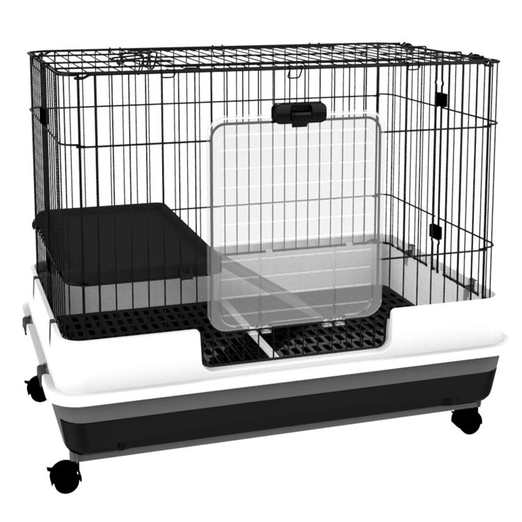 Two-level small animal cage with ramp, platform, removable tray and rolling wheels