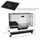 Two-level wire rabbit hutch with black ramp, black platform, and white pull-out tray