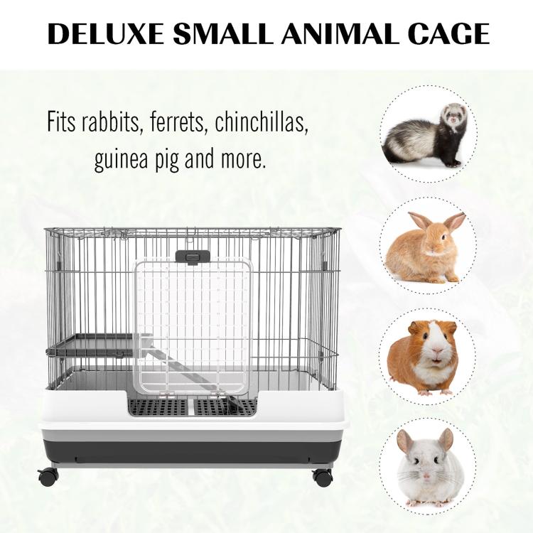 Deluxe two-level small animal cage with wire enclosure, ramp, and slide-out tray, white