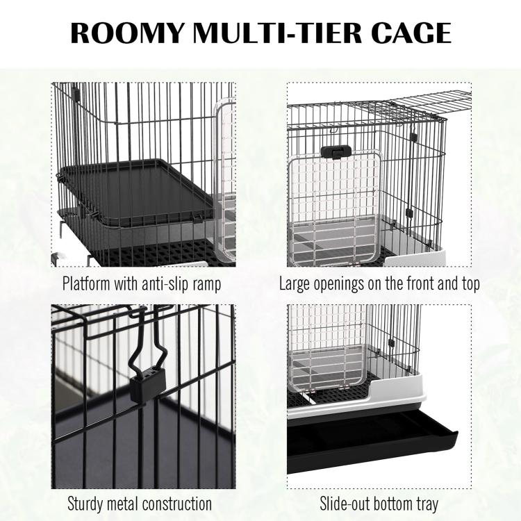 Roomy multi-tier wire animal cage with anti-slip ramp and slide-out bottom tray