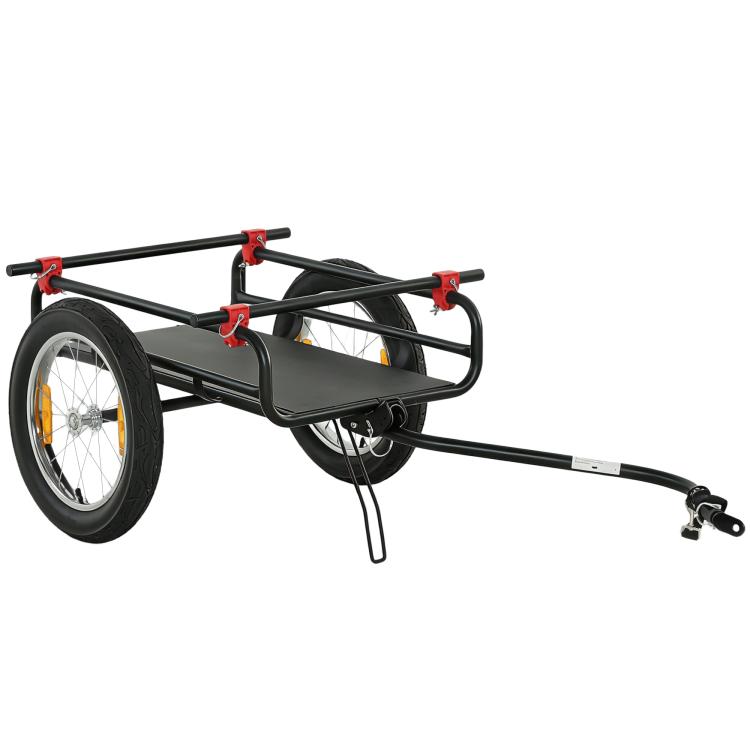 Black 2-in-1 bike cargo trailer with kickstand and dual handles, 16-inch wheels