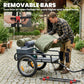 Bike cargo trailer with removable side bars and black bed on two pneumatic wheels
