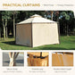 Outdoor gazebo with privacy curtains, cream double-tier roof, windproof and zipper access