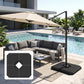 Outdoor cantilever umbrella base weight with central opening and upright pole support