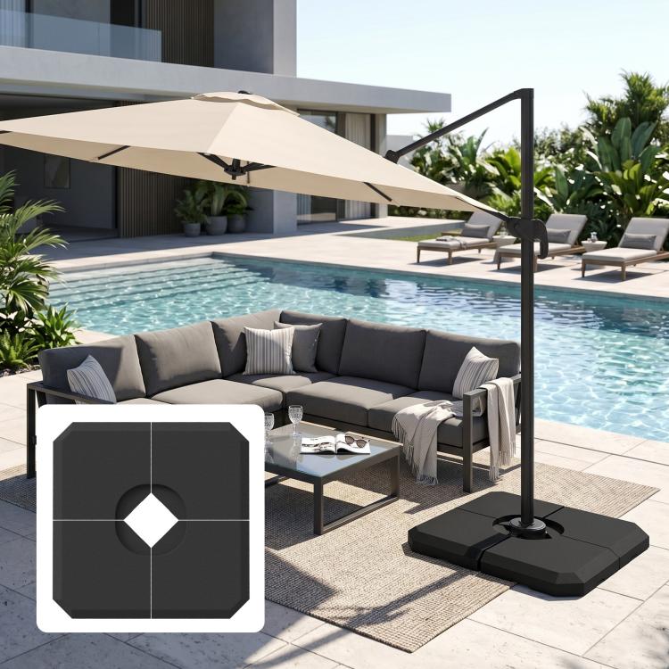 Outdoor cantilever umbrella base weight with central opening and upright pole support