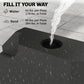 Dark umbrella stand base weight filling water into central reservoir opening