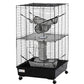Black metal ferret cage with hanging hammock, central woven tunnel, and multi-level platforms