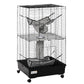 Small animal metal cage with woven hammock, tunnels, and black base with wheels