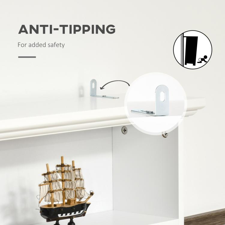Cabinet anti-tip hardware bracket near wall for extra stability