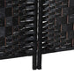 Black woven 4-panel room divider screen, hinged corner detail