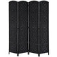Black 4-panel freestanding room divider with diamond-weave privacy panels