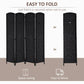 Black folding privacy screen room divider shown folded and partially opened