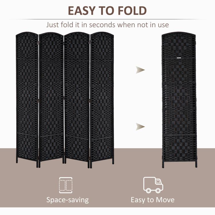 Black folding privacy screen room divider shown folded and partially opened