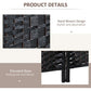 Black woven room divider privacy screen detail with elevated base and frame