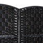 Close-up of black 4-panel divider seam with woven lattice and hinge gap