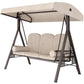 Beige 3-seat porch swing glider with canopy and three seat back cushions