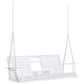 White wooden porch swing bench with folding coffee table and cup holders